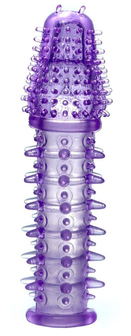 Фиолетовая закрытая насадка на пенис - 13,5 см.