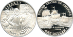 1 доллар 2007 год. Джеймстаун Корабли Парусники. США. Серебро. PROOF