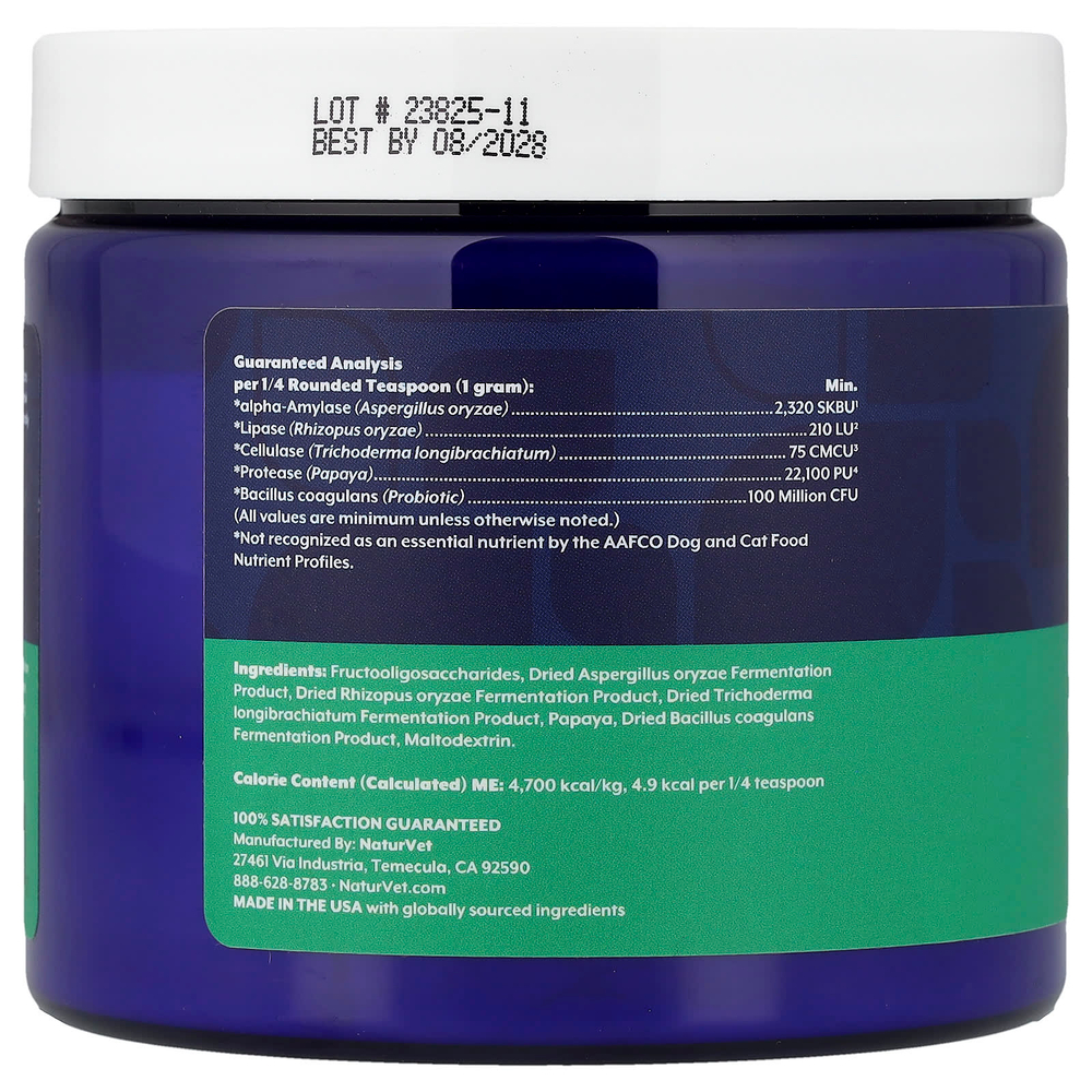 NaturVet, пищеварительные ферменты с пребиотиками и пробиотиками, для собак и кошек, 228 г (8 унций)