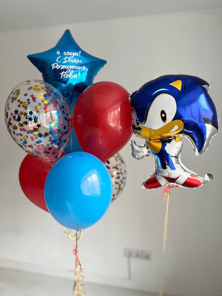 Воздушные шары Соник синий/красный №3820