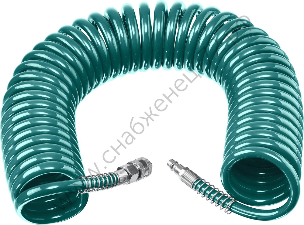 KRAFTOOL 15 м, 8 х 12 мм, 15 бар, воздушный спиральный шланг с фитингами рапид (06590-15)