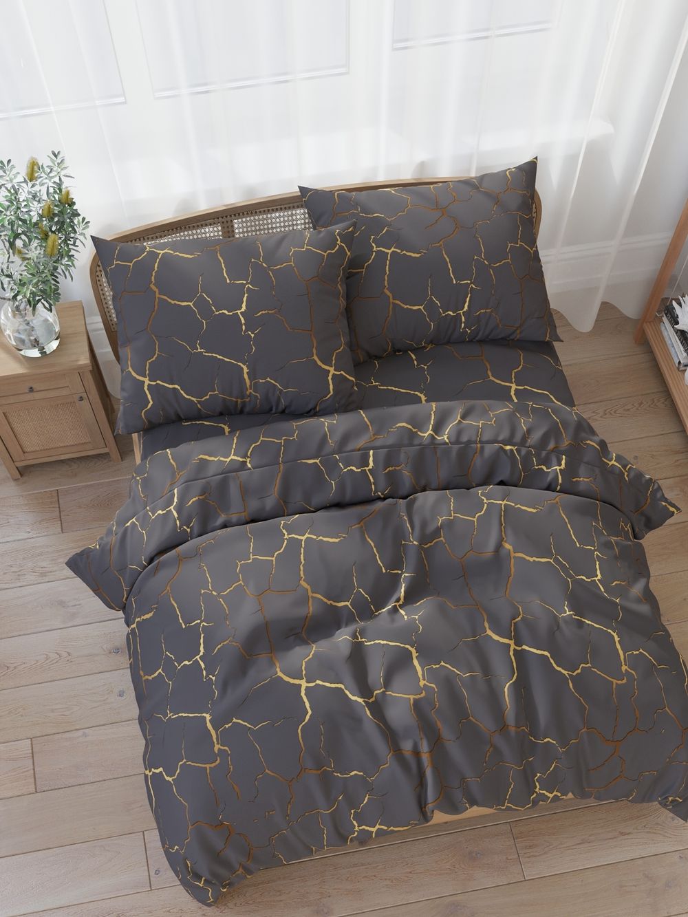 Наволочка комплект 2шт поплин Сказка "Кракле (серый)" 40x60 см на молнии