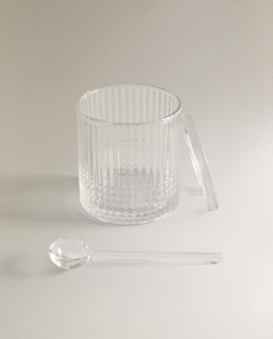 ZARA HOME СТЕКЛЯННАЯ САХАРНИЦА С ГЕОМЕТРИЧЕСКИМ УЗОРОМ, ПРОЗРАНЫЙ