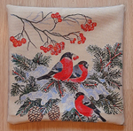 Декоративный гобеленовый чехол для интерьерной подушки Снегири 38*38