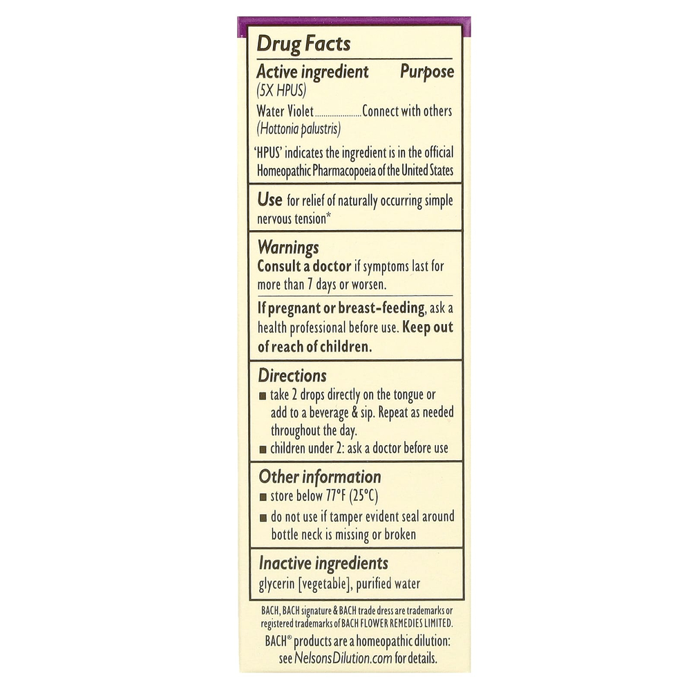 Bach, Original Flower Remedies, вода из фиалки, 10 мл (0,35 жидк. унции)