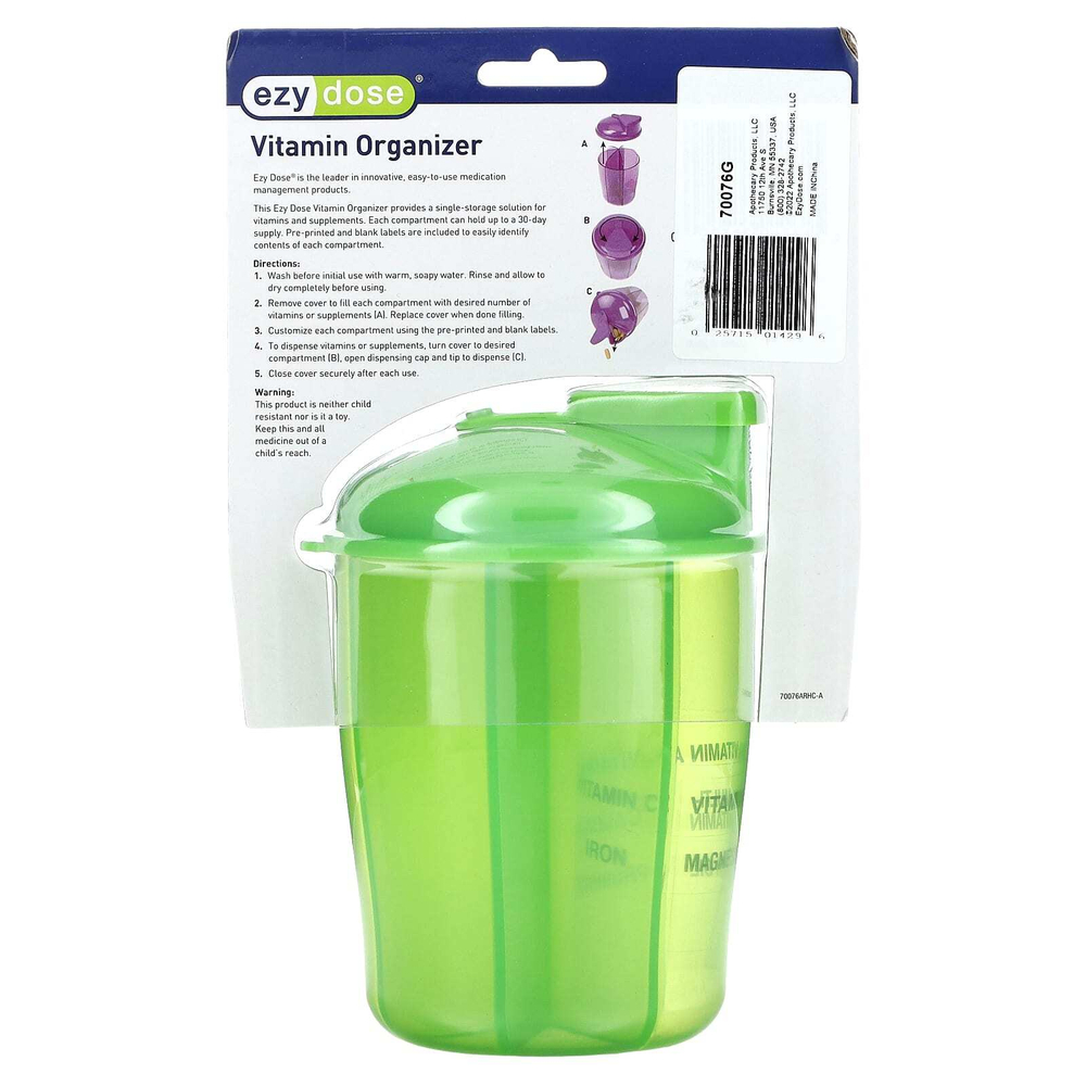 Ezy Dose, Витаминный органайзер с этикетками, зеленый, 1 шт.
