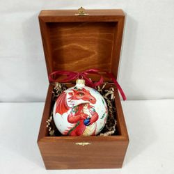 Коллекционный елочный шар с росписью Палех "Дракон" в деревянной шкатулке