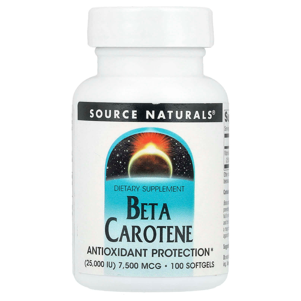Source Naturals, Бета-каротин, 7500 мкг (25000 МЕ), 100 мягких таблеток