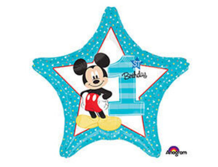 Шар фольгированный (45 см) Звезда, Микки Маус 1-й День Рождения, 1 шт