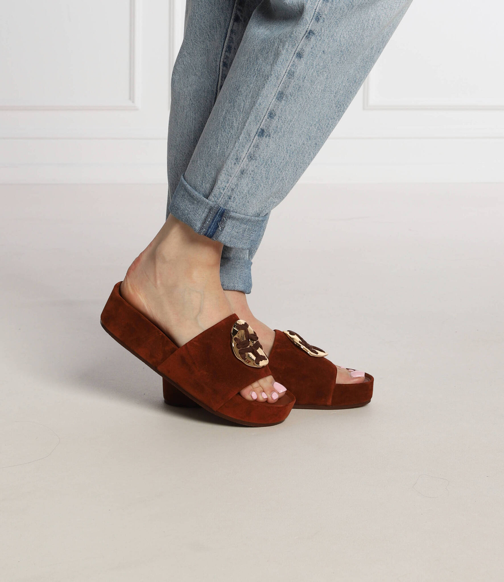 Шлепанцы кожаные woven TORY BURCH - коричневый(136989)