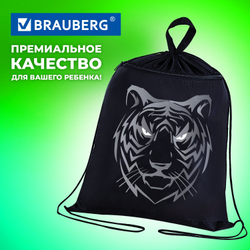 Мешок для обуви BRAUBERG, с петлёй, карман на молнии, 47х37 см, "Tiger", 271610