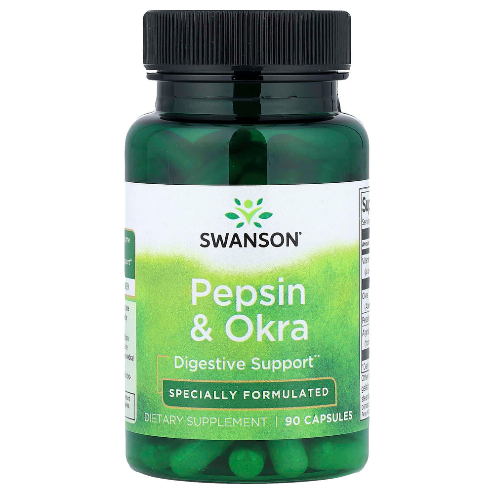 Swanson, Пепсин и бамия, 90 капсул