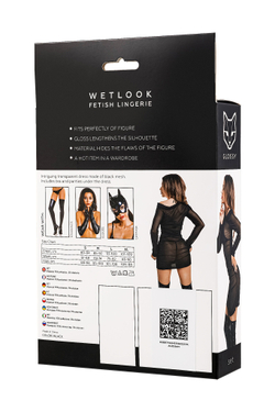 Комплект Glossy Sheril платье сетка, лиф и трусики из материала Wetlook