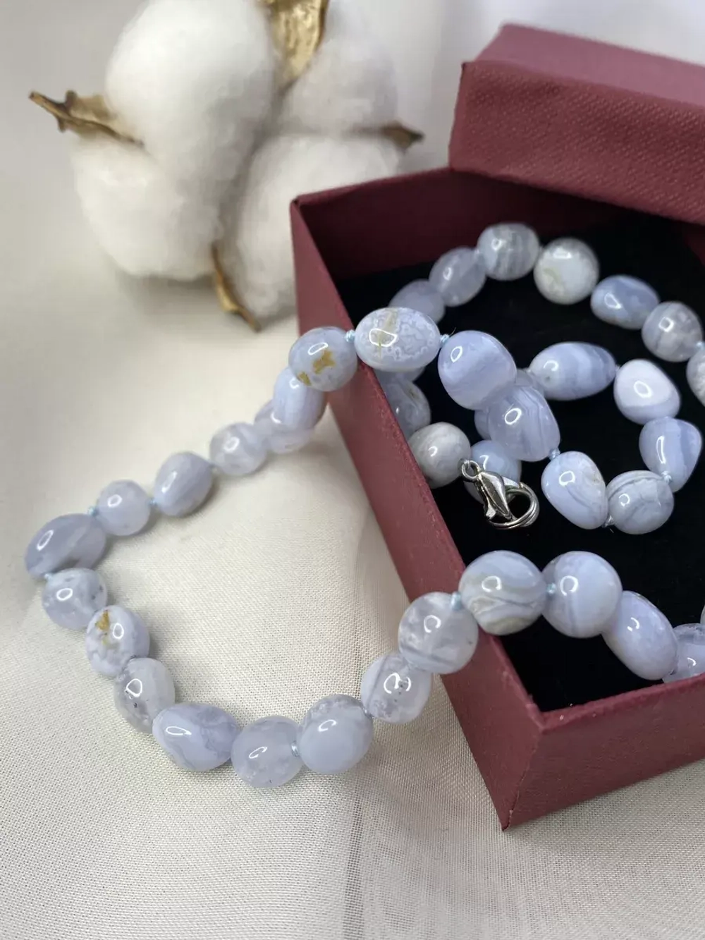 Бусы колье из натурального голубого агата сапфирина ожерелье