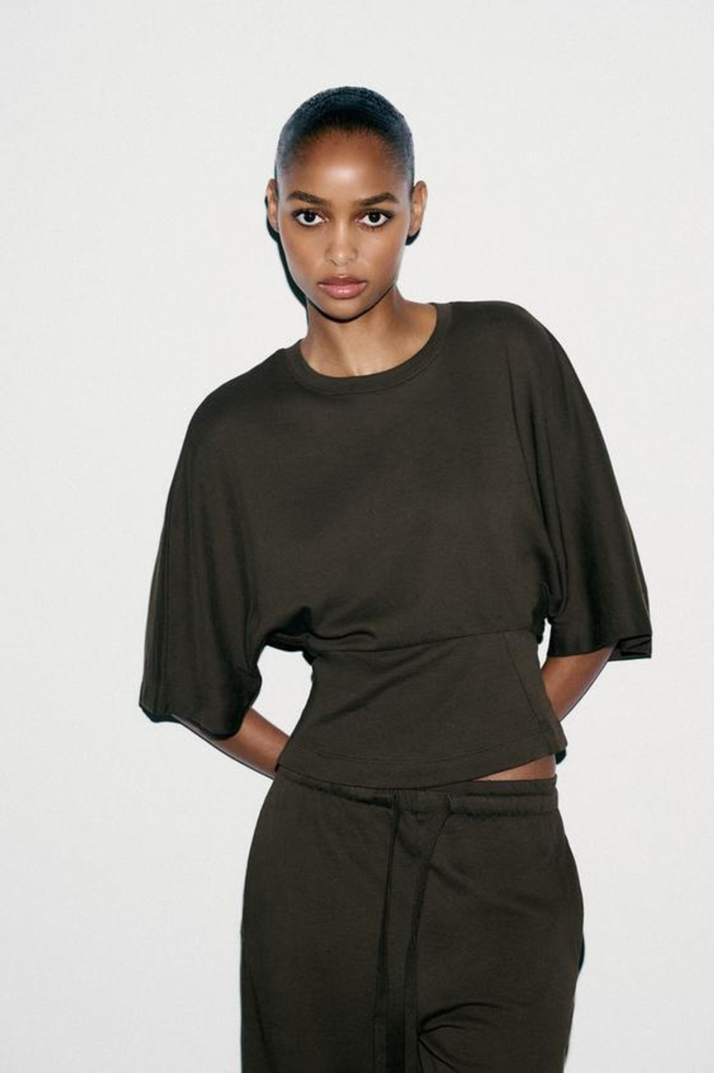 ZARA ПРЯМЫЕ ХЛОПКОВЫЕ БРЮКИ, КОРИЧНЕВЫЙ