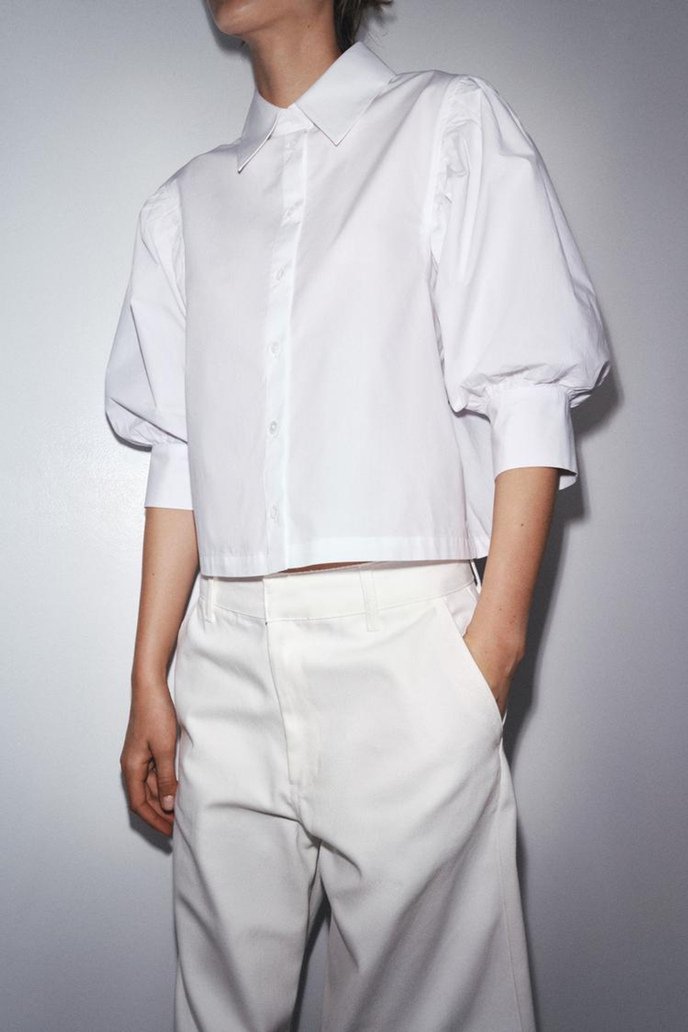 ZARA РУБАШКА ИЗ ПОПЛИНА — ZW COLLECTION, БЕЛЫЙ