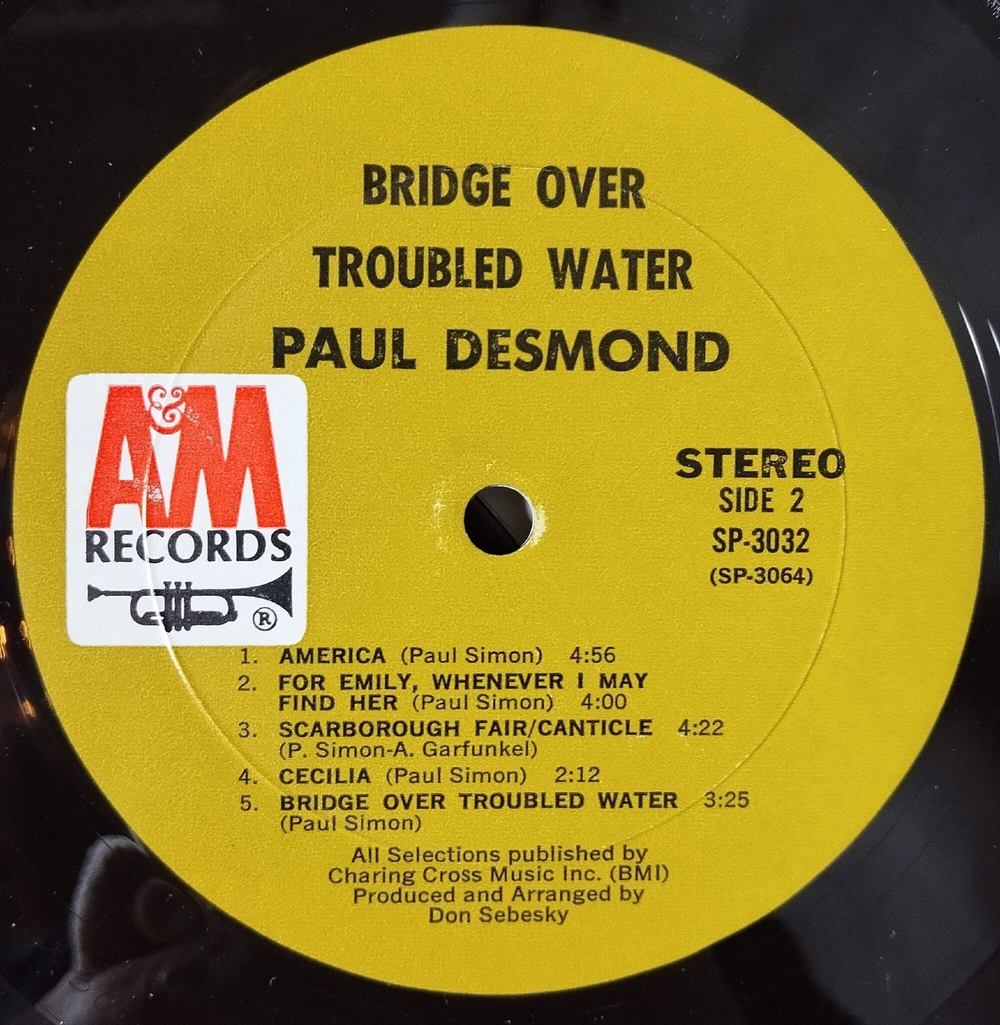 Винтажная виниловая пластинка LP Paul Desmond Bridge Over Troubled Water (USA 1970)