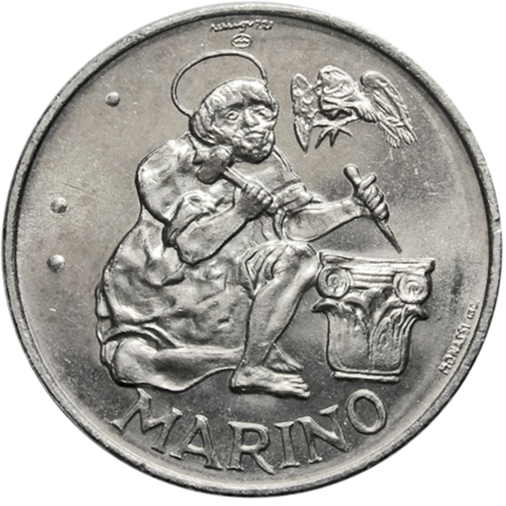 500 лир. Скульптор. Сан-Марино. 1975 год Серебро. UNC