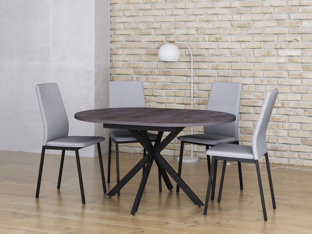 Стол кухонный обеденный круглый раздвижной Дуб Табачный/Чёрный, ПАРМА, 100х100х75,5 см