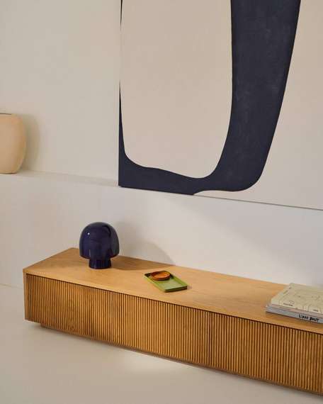 Тумба под ТВ Helvine с 4 ящиками из дубового шпона и закаленного стекла, 200 x 40