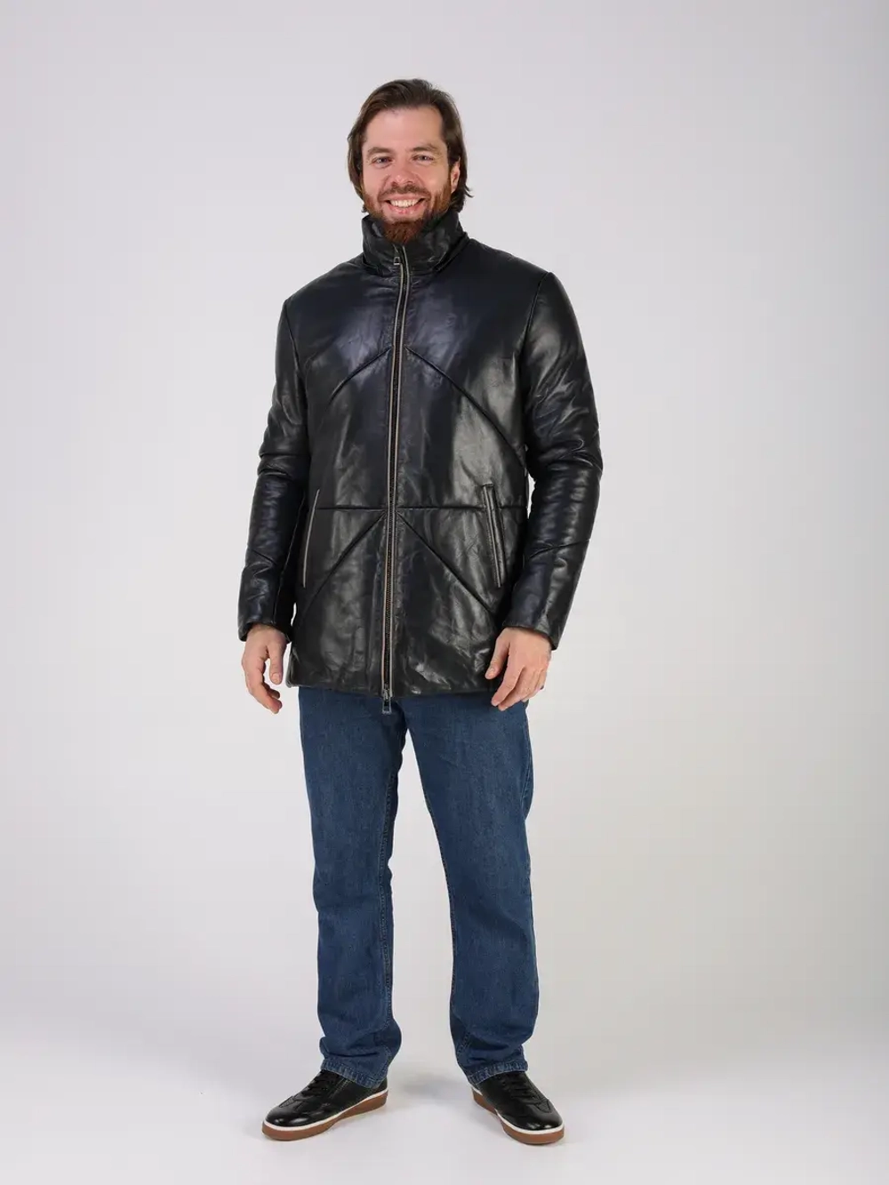 Куртка зимняя кожаная с капюшоном пуховик