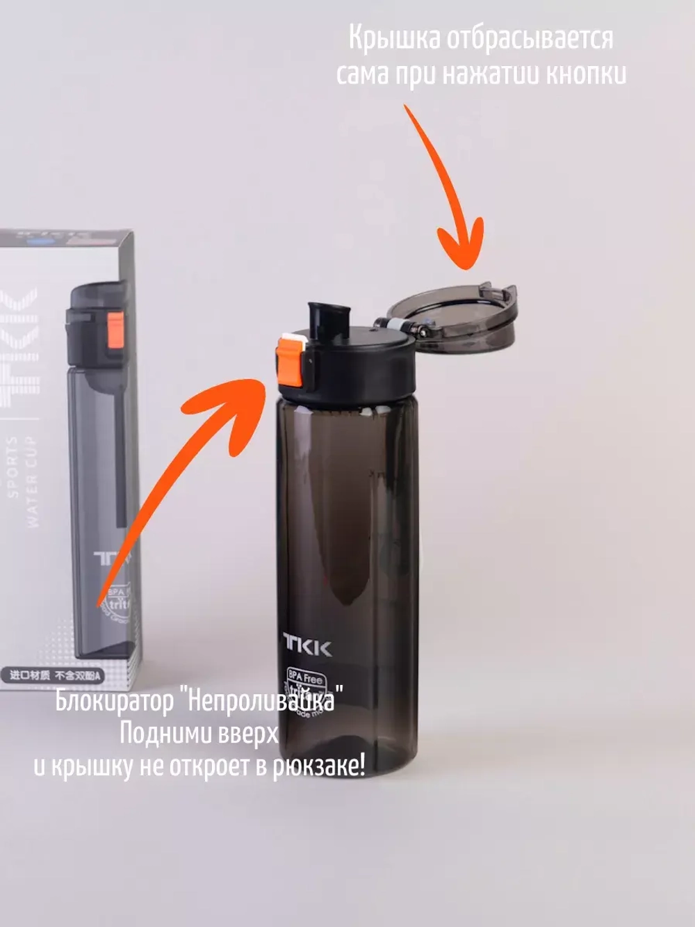 Бутылка для воды 0.5 тритан чёрная