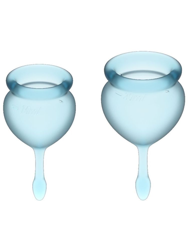 Набор менструальных чаш, 2шт,15 и 20 мл Feel Good Menstrual Cup Light Blue с хвостиком-капелькой