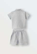 3143-340 Комплект рубашка и шорты из муслина (клетка синяя)