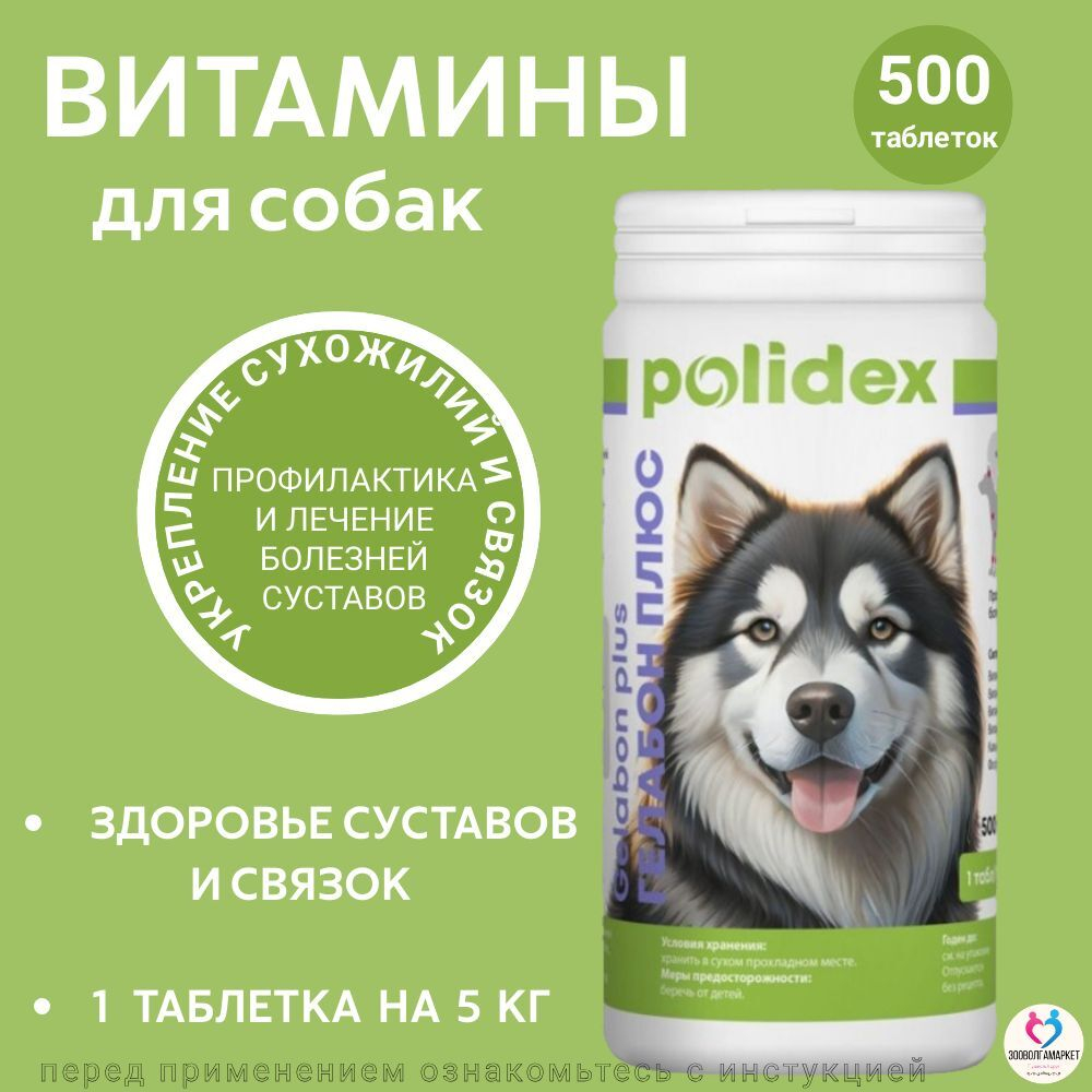 Polidex Gelabon Plus для собак и щенков Профилактика заболеваний опорно-двигательного аппарата, Кормавая добавка Полидекс Гелабон Плюс, 300таб