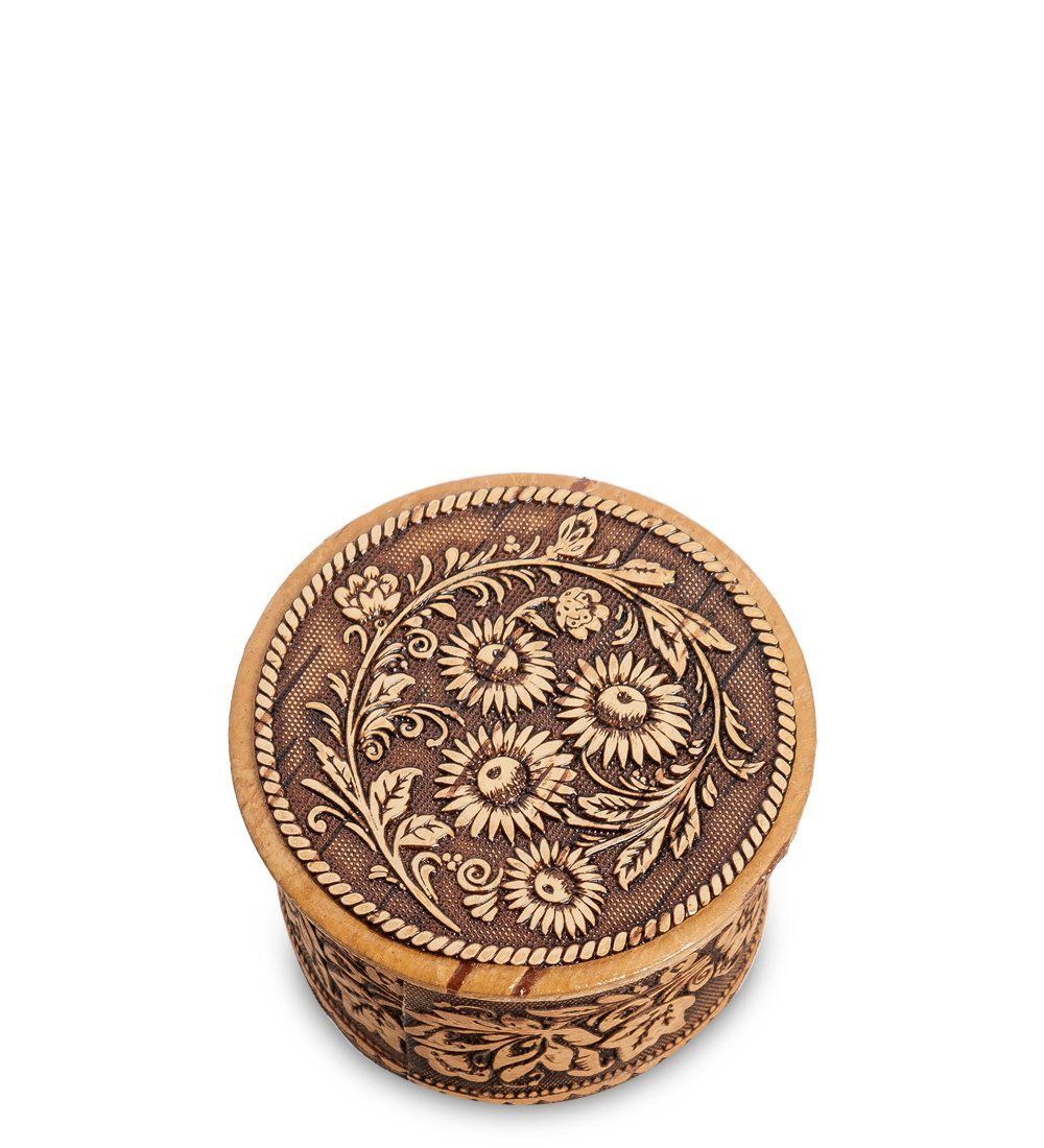 Народные промыслы BST-127/ 2 Шкатулка «Цветы» мал. (береста)