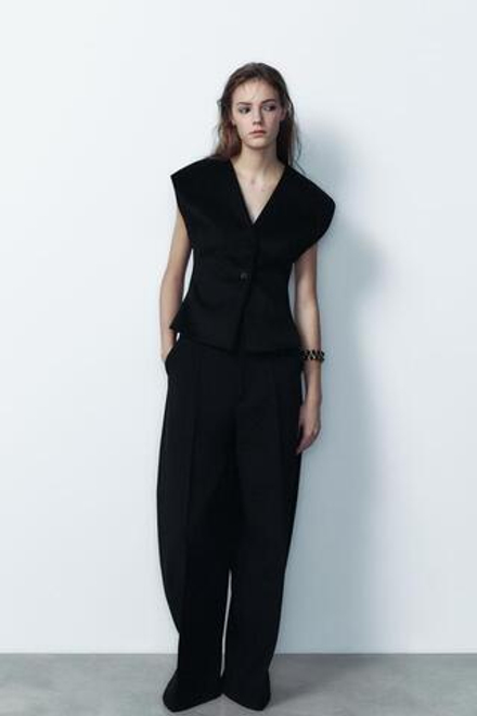 ZARA ТОП ИЗ СМЕСОВОЙ ШЕРСТИ, ЧЕРНЫЙ