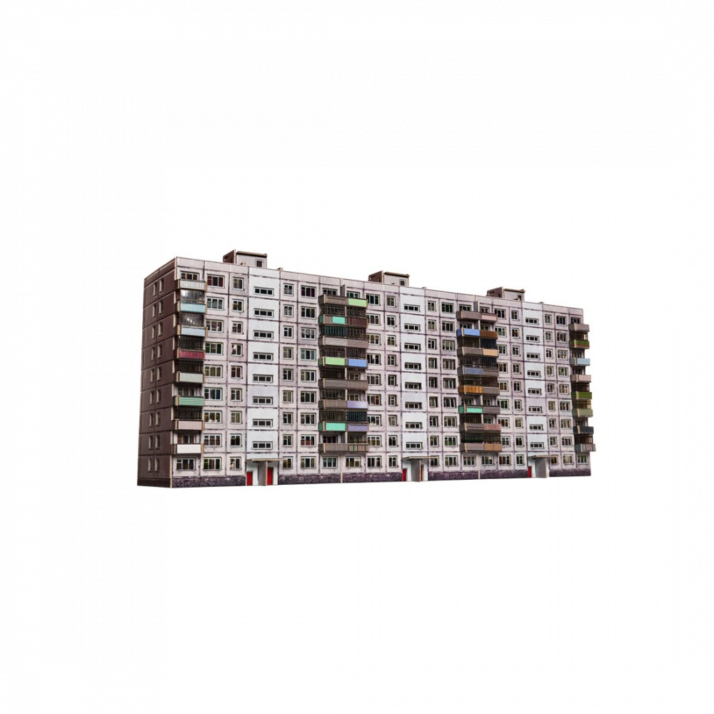 Макет дома "Девятиэтажка 1-464 Д83" Сборная модель из картона.