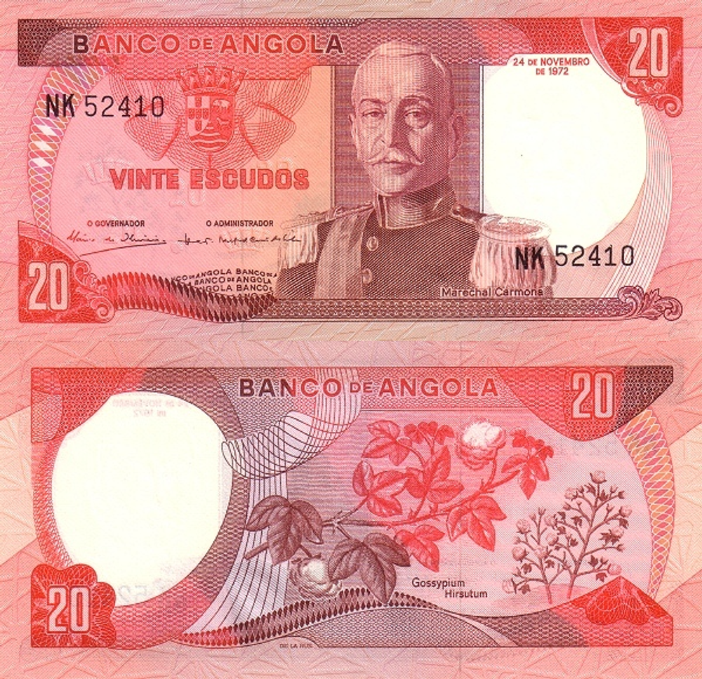 Ангола 20 эскудо 1972 Хлопок UNC