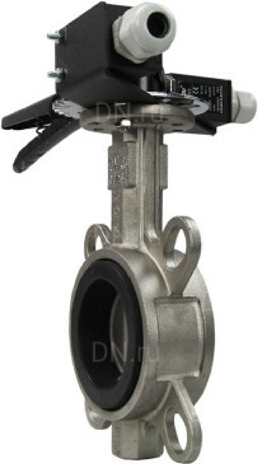 Water butterfly valve Elephant 316L-316L-EPDM body material - stainless steel AISI 316L, disk material - stainless steel AISI 316L, seal - EPDM with handle, with two limit switches LS-103 250V and a bracket for mounting limit switches