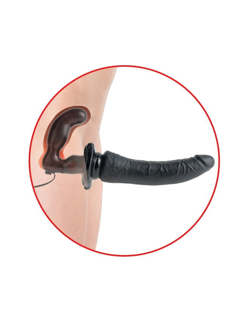 Черный страпон с вагинальной пробкой Deluxe Vibrating Penetrix Strap-On - 19 см.