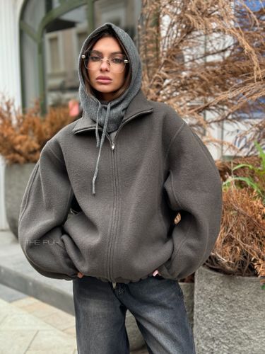 Шерстяной графитовый оверсайз бомбер