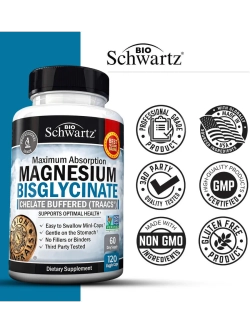 Bio Schwartz Magnesium Bisglycinate 400 mg 120 veg caps , Бисглицинат магния, Магний