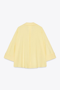 ZARA РУБАШКА ИЗ СМЕСОВОГО ЛЬНА С ШИРОКИМИ РУКАВАМИ, ЖЕЛТЫЙ