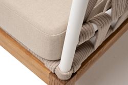 "Диего" диван 2-местный плетеный из роупа, основание дуб, каркас алюминий светло-серый (RAL7035) шагрень, роуп бежевый круглый, ткань бежевая 15052