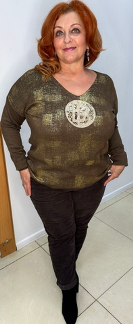 Итальянский джемпер с "золотым" напылением в шоколадном цвете