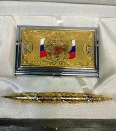 Набор "Триколор" №2 визитница (Златоуст), ручка украшенная (Златоуст)