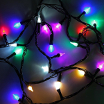 Электрогирлянда LED цветная 100 ламп, 9 м, 4 р.м., черный провод, в конце розетка кор