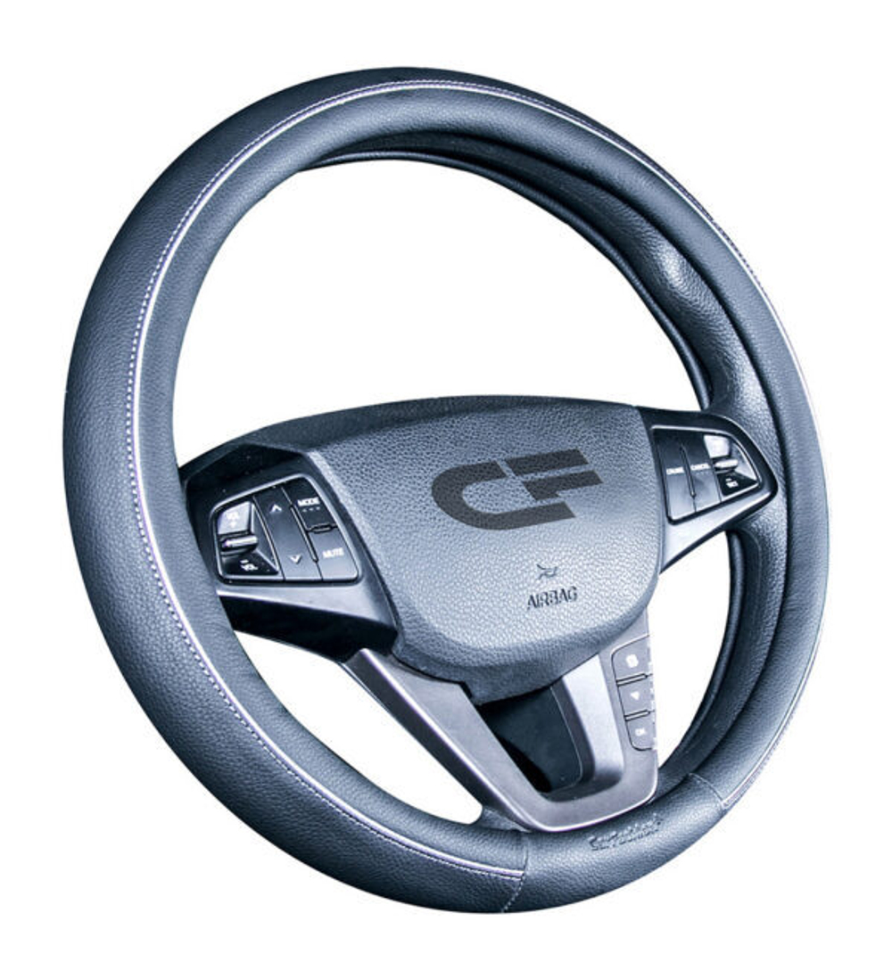 Оплетка на руль круглая CarFashion -М- «TILTAN» 31433 - Экокожа - черный/шов серый