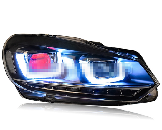 Передние фары Гольф 6 2008-2012 V9 Type [Комплект Л+П; яркие светодиодные ходовые огни; светодиодный поворотник; электрокорректор]