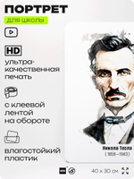 Портрет для школы в кабинет физики "Никола Тесла", стенд школьный для класса, деятели науки для оформления классного уголка, 40х30 см, Silver Plane x Айдентика Технолоджи