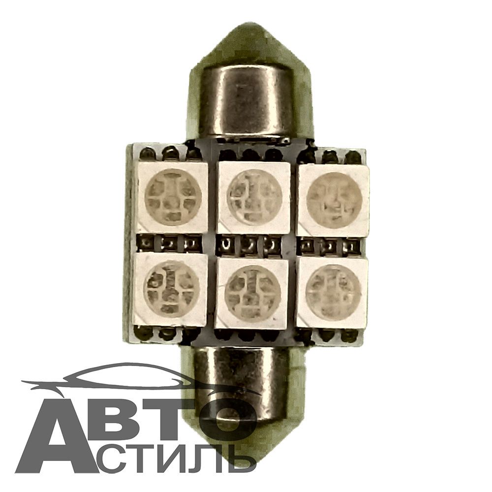 Светодиод 12V T11x31  6SMD 5050 RED  (салон) КРАСНЫЙ