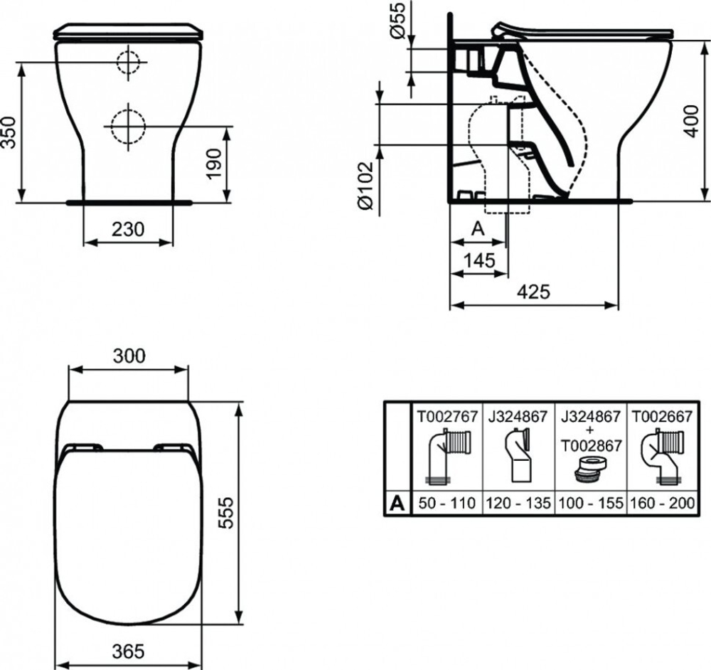 Напольный пристенный унитаз соло Ideal Standard TESI AquaBlade® T0077V3