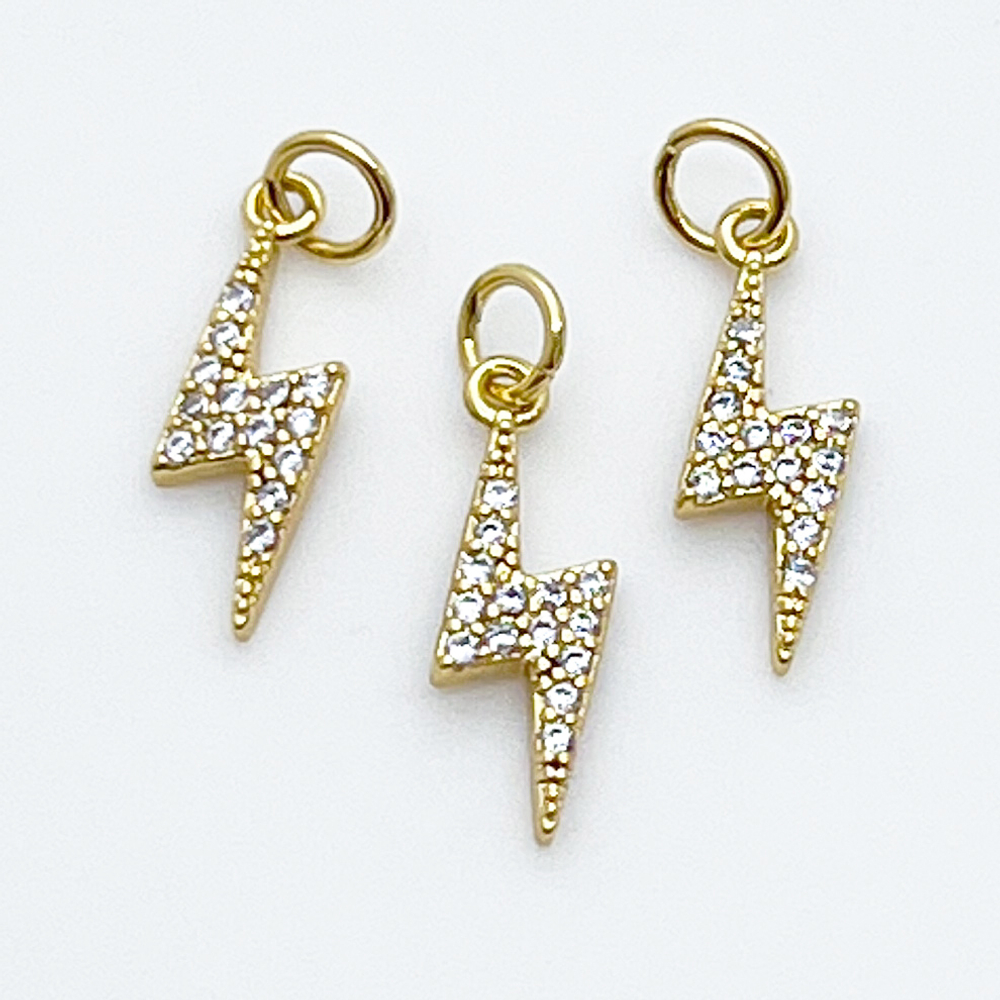 Подвеска Молния, позолота, фианиты, размер 14*5 мм, цена за 1 шт