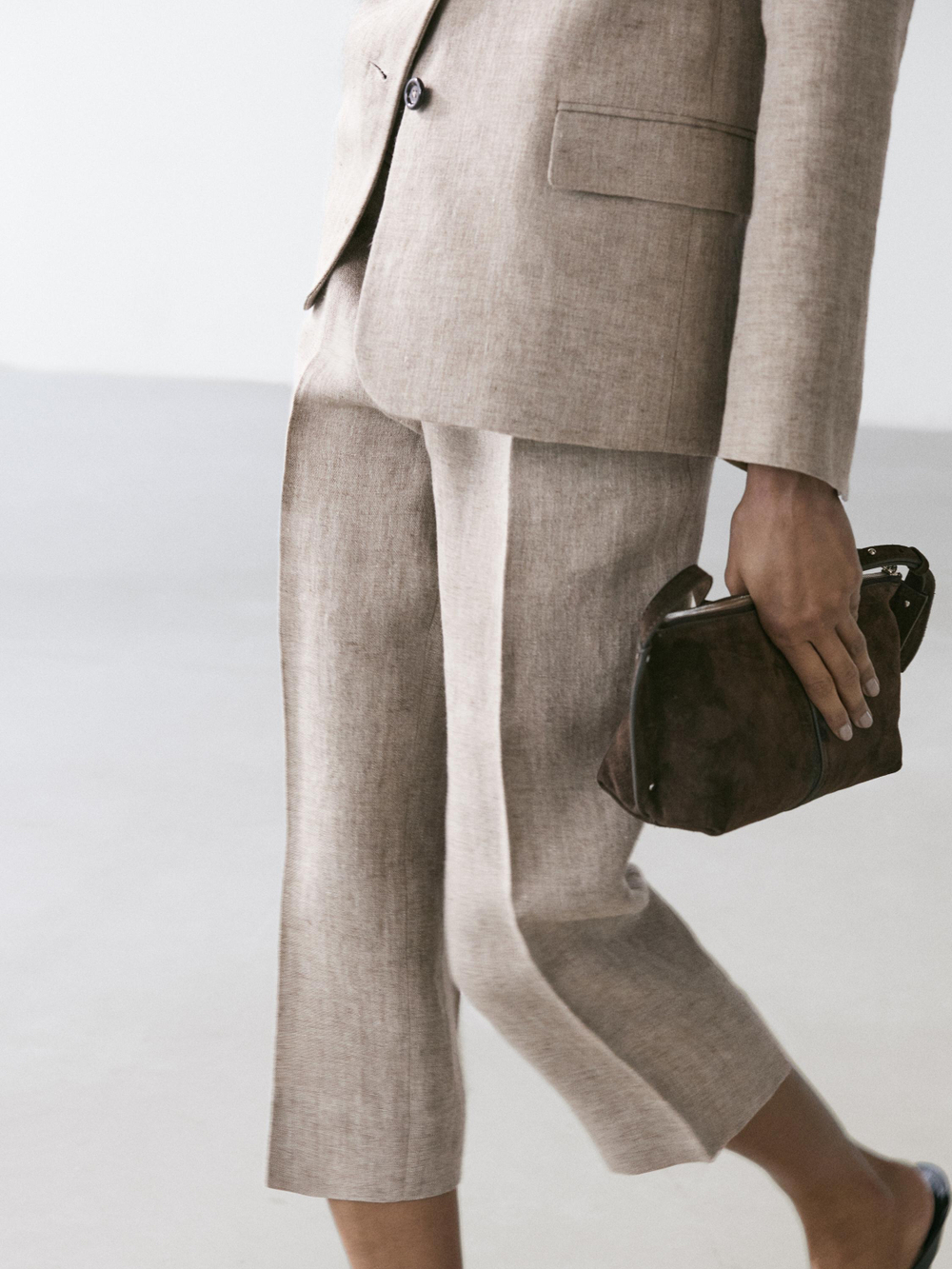 Massimo Dutti Капри из меланжевой льняной ткани, бежевый