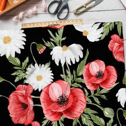 Ткань таффета маки на черном